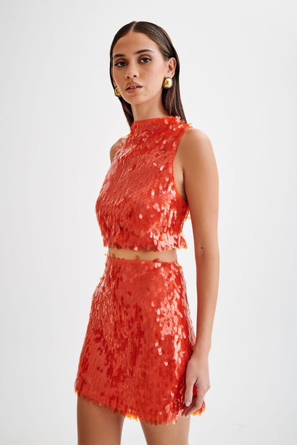 Jupe mini Savannah pailletée - Orange vif