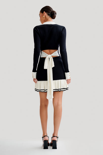 Pareesa Robe Mini à Volants et Contrastes - Noir