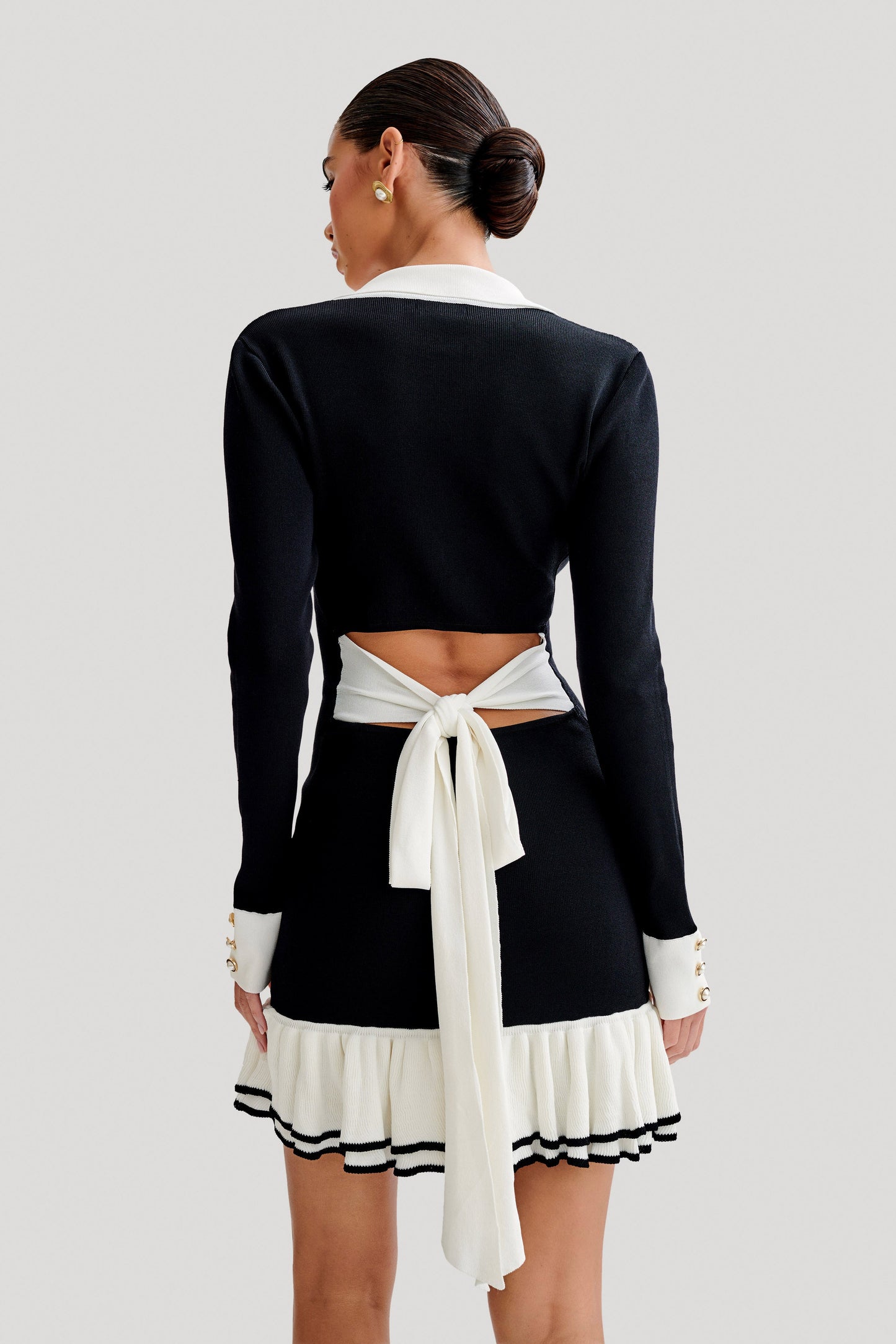 Pareesa Robe Mini à Volants et Contrastes - Noir