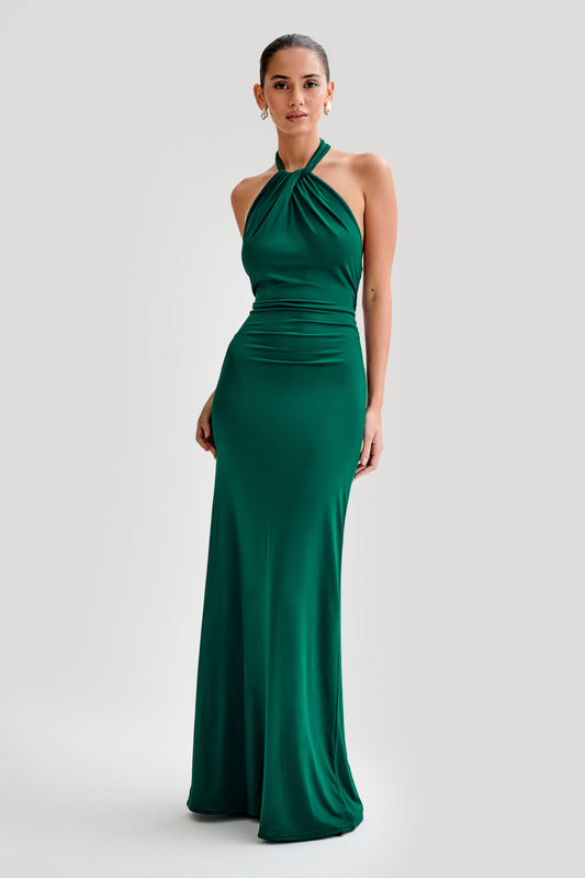 Elyna Robe Maxi Halter Élasthanne - Vert Forêt