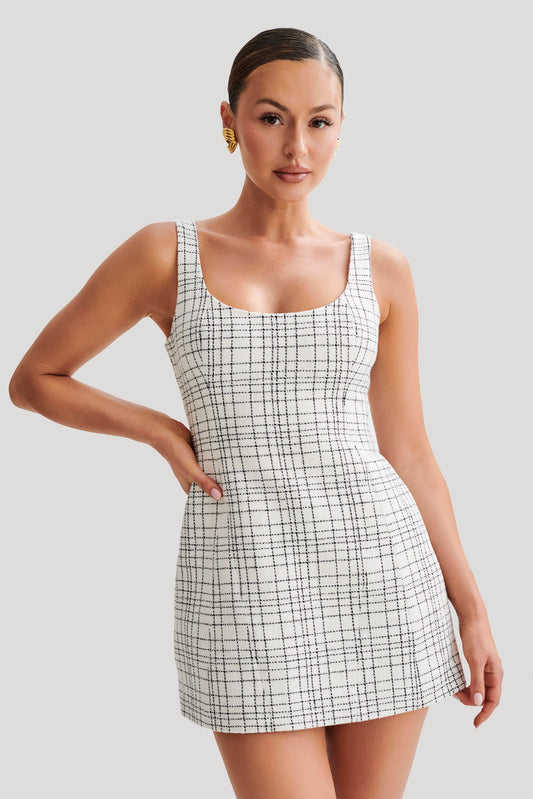 Mini-robe en tweed Beth - carreaux blancs