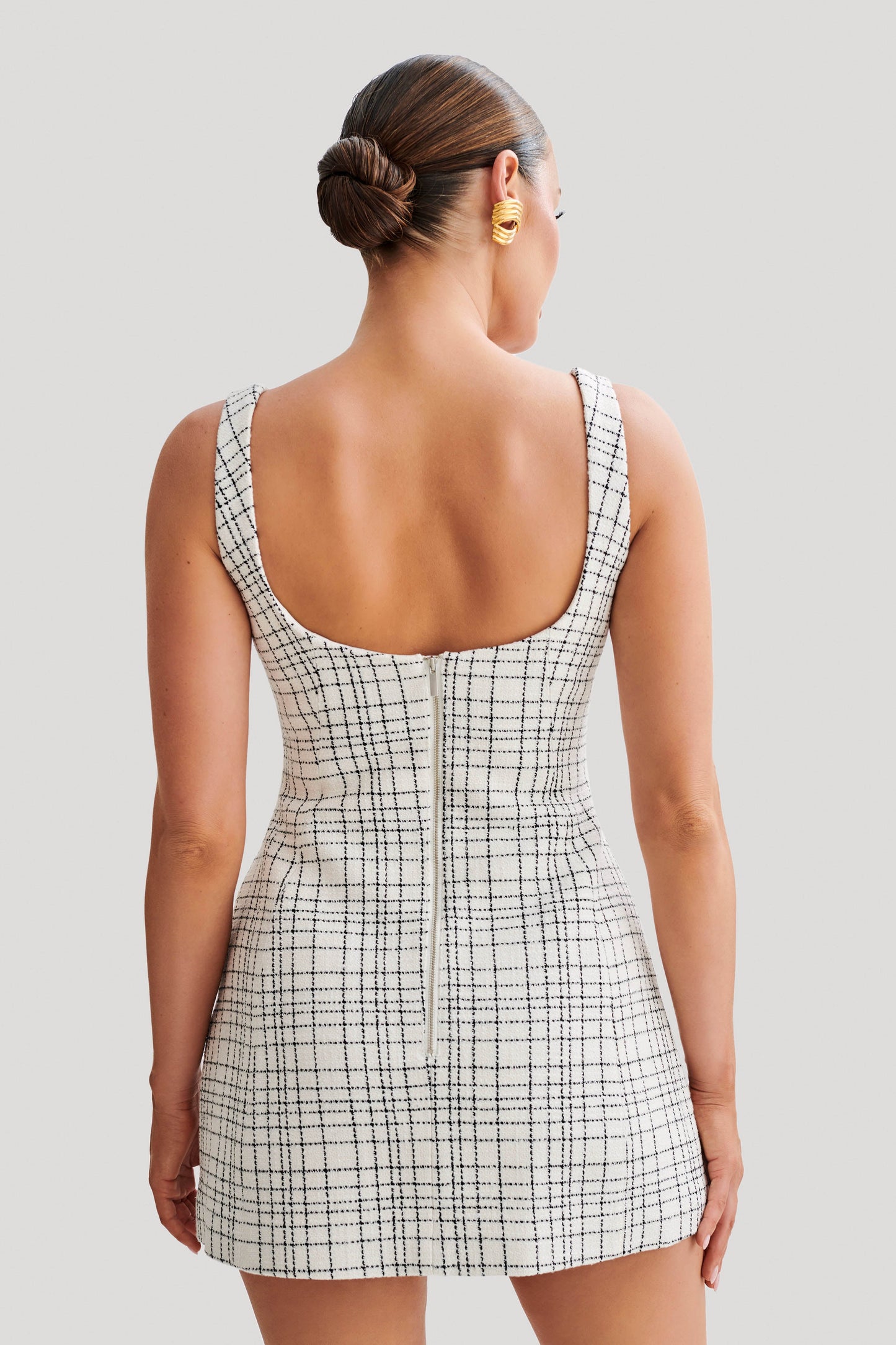 Mini-robe en tweed Beth - carreaux blancs