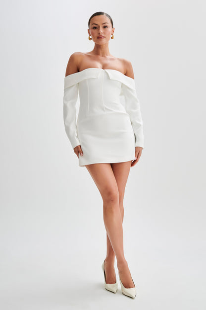 Mini-robe Hugo à manches courtes et épaules dénudées - Ivoire