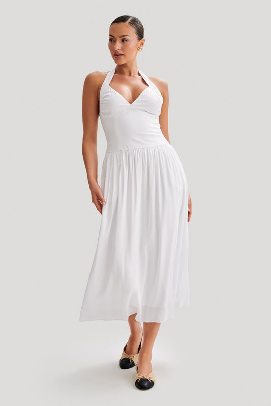 Robe midi à col montant Harriette - Blanc