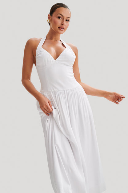 Robe midi à col montant Harriette - Blanc