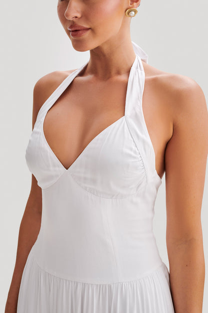 Robe midi à col montant Harriette - Blanc