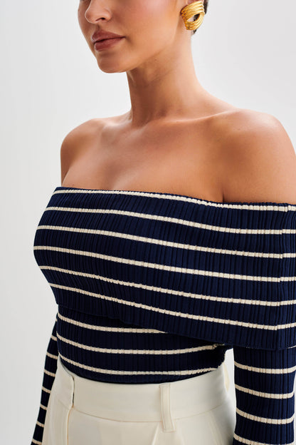 Top en tricot à épaules dénudées Dominica - Bleu marine