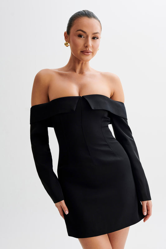 Robe mini Hugo à manches courtes et épaules dénudées - Noir