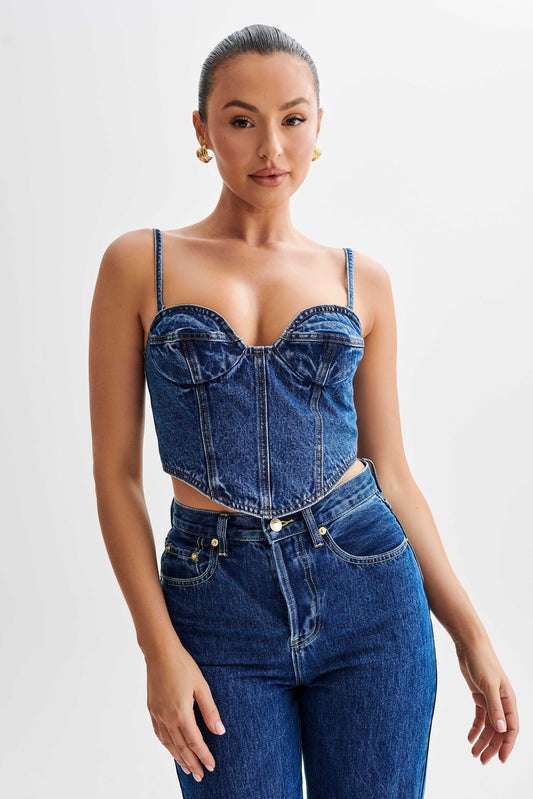 Corset à bonnets en jean Lana - Bleu foncé