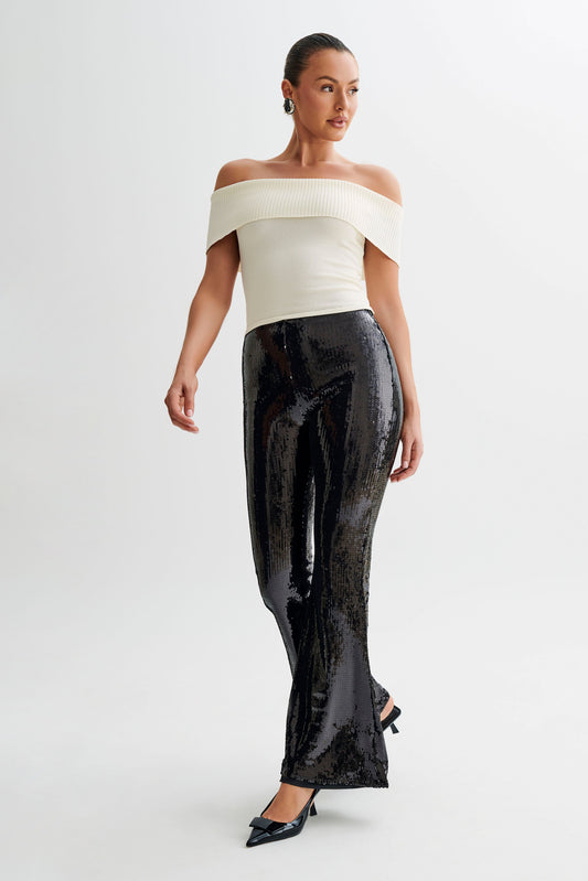 Pantalon large à paillettes Wilma - Noir