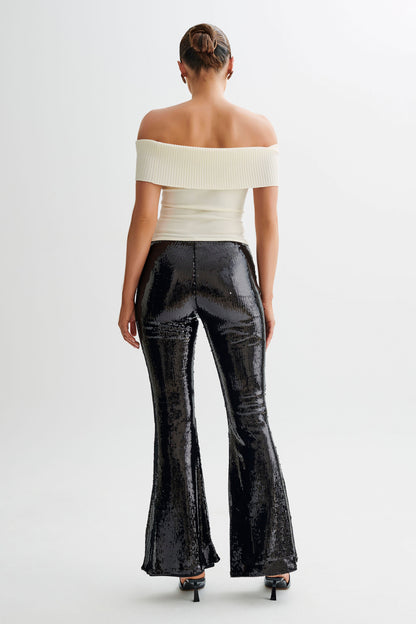 Pantalon large à paillettes Wilma - Noir