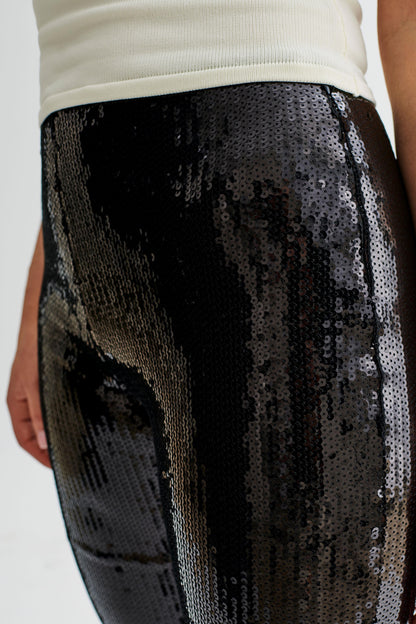 Pantalon large à paillettes Wilma - Noir