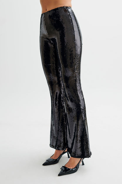 Pantalon large à paillettes Wilma - Noir
