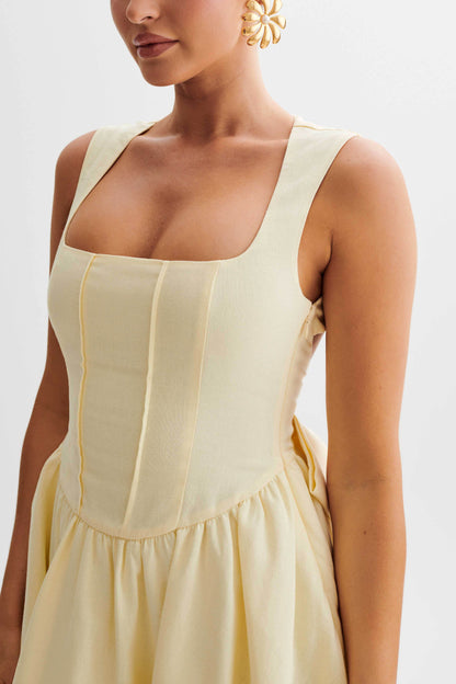 Mini-robe Marcella en lin avec nœud dans le dos - Sorbet citron