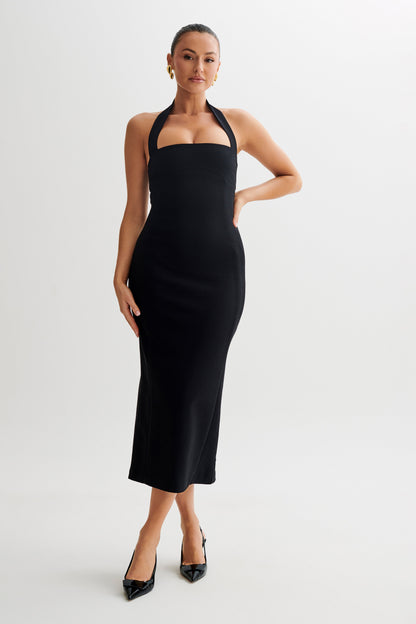 Amelita Robe Midi Halter en Tailleur - Noir