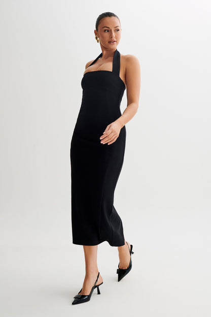 Amelita Robe Midi Halter en Tailleur - Noir