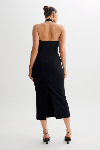 Amelita Robe Midi Halter en Tailleur - Noir