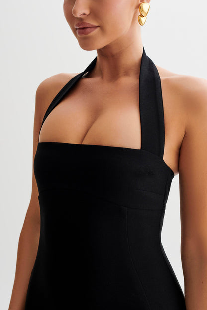 Amelita Robe Midi Halter en Tailleur - Noir