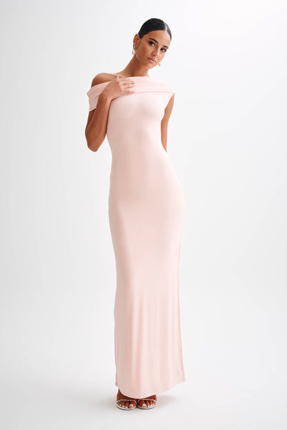 Robe Maxi Épaulettes Découv. et Dégradé Cassandra - Rose Pâle