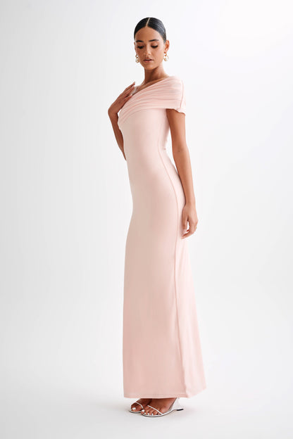 Robe Maxi Épaulettes Découv. et Dégradé Cassandra - Rose Pâle
