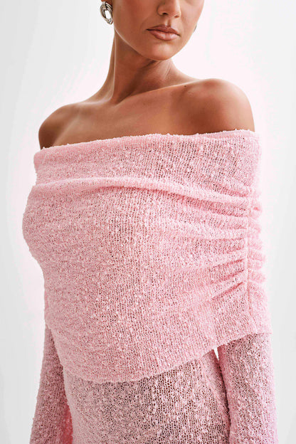 Marisol Robe Mini Boucle à Manches Décolletées - Rose Poussière