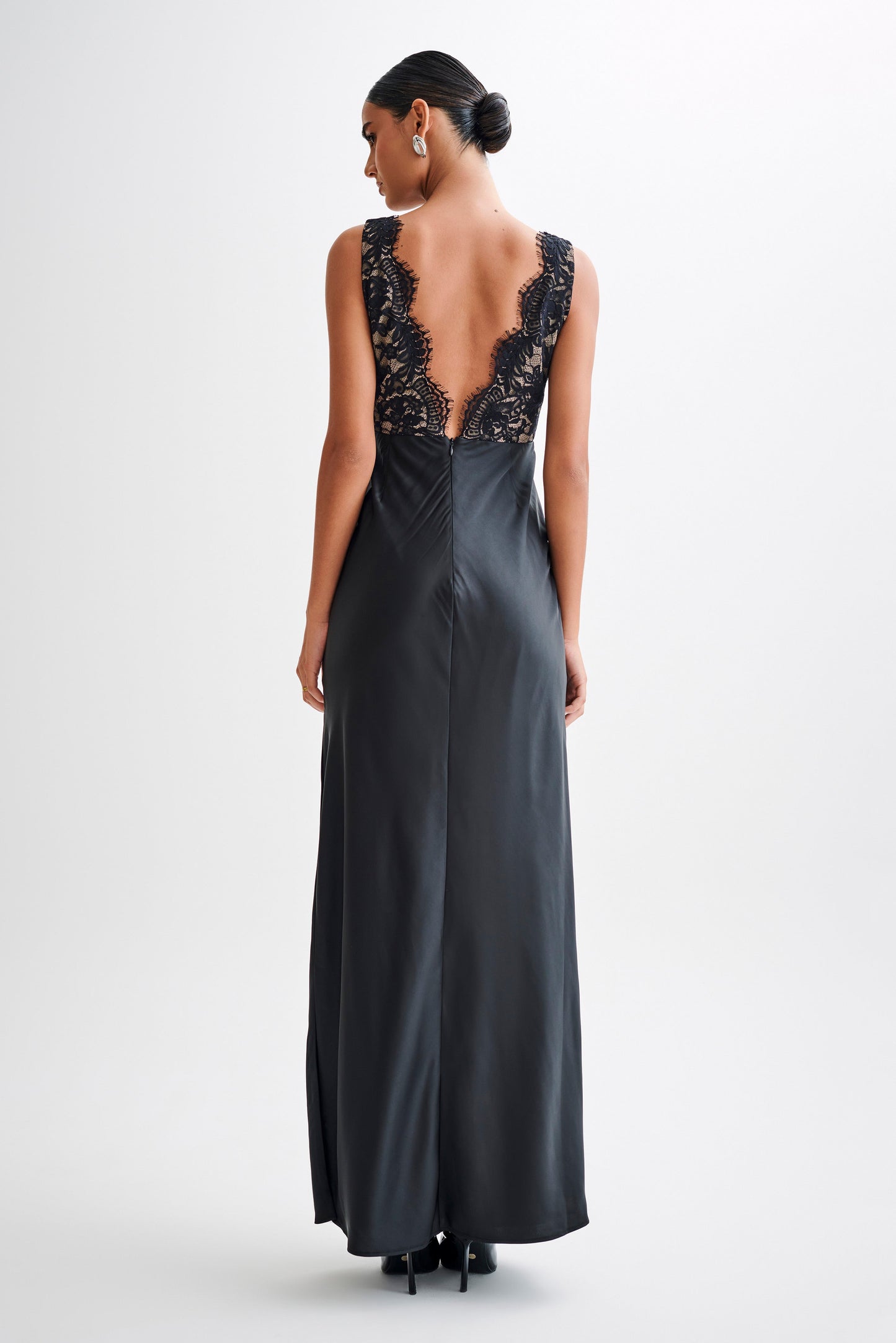 Robe Maxi en Satin et Dentelle Ricci - Noir