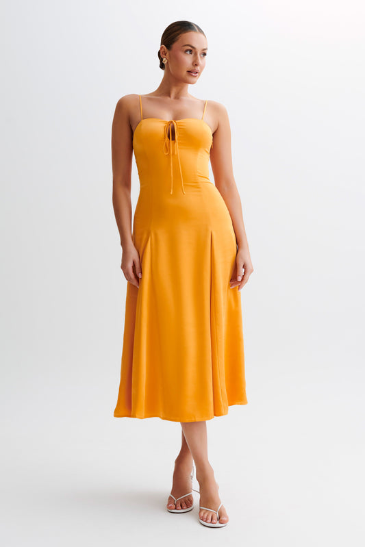 Robe midi en satin Luciana - Tangerine