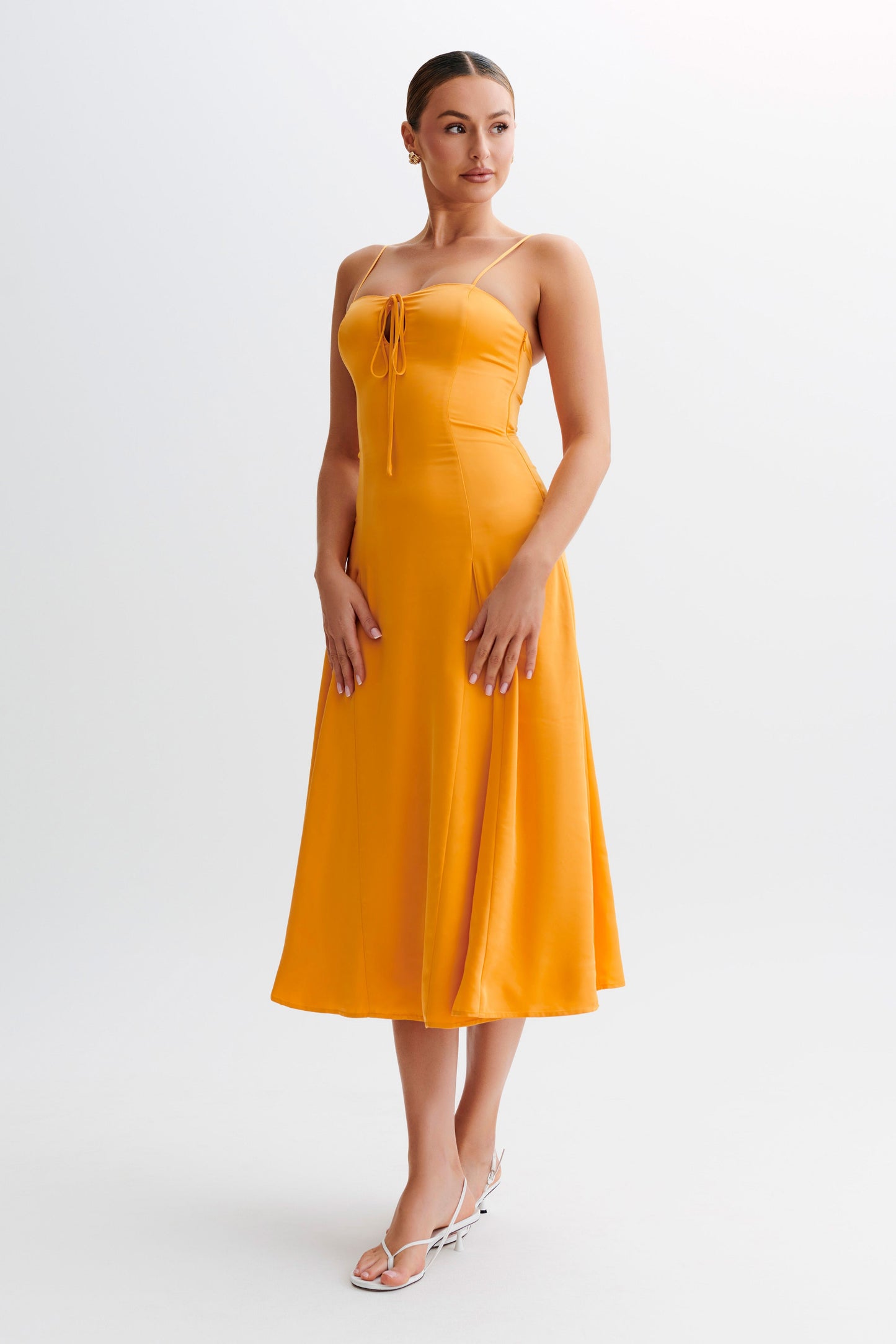 Robe midi en satin Luciana - Tangerine