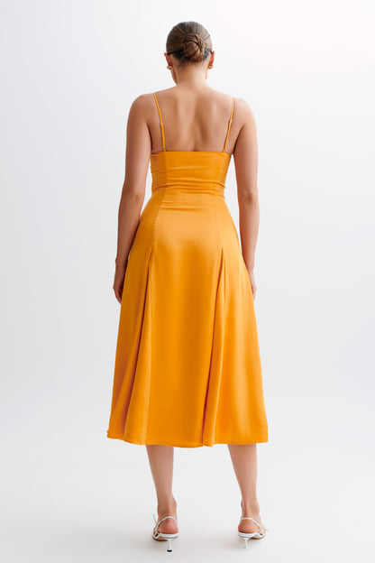 Robe midi en satin Luciana - Tangerine