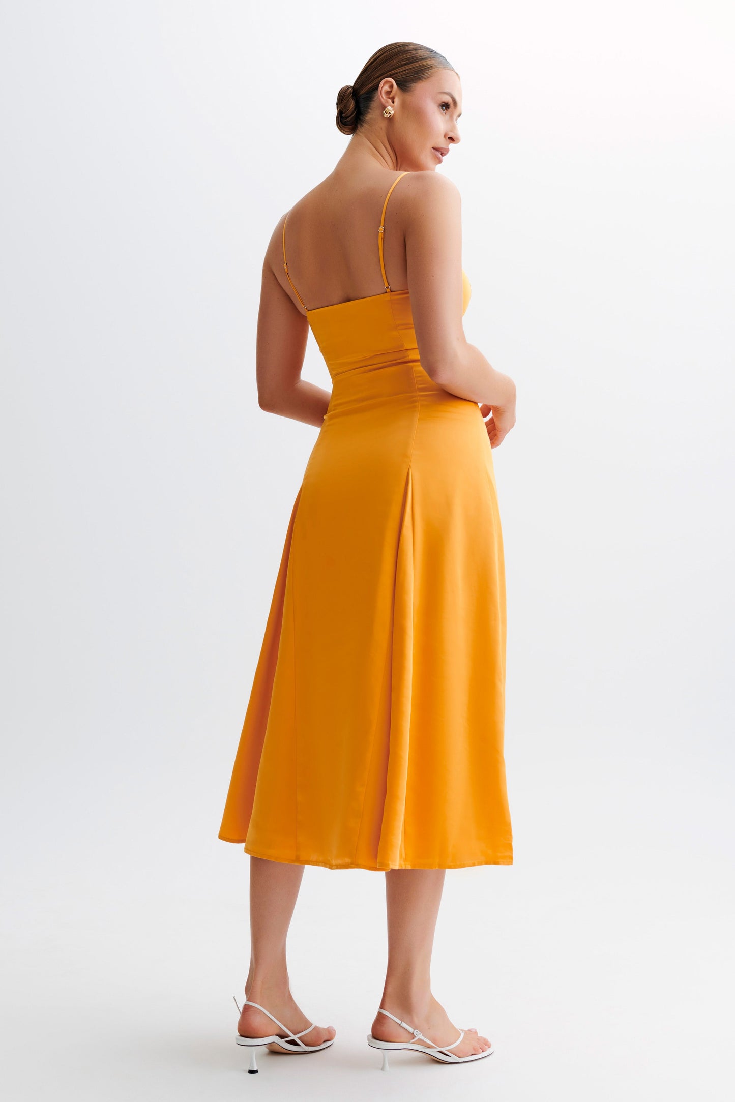 Robe midi en satin Luciana - Tangerine