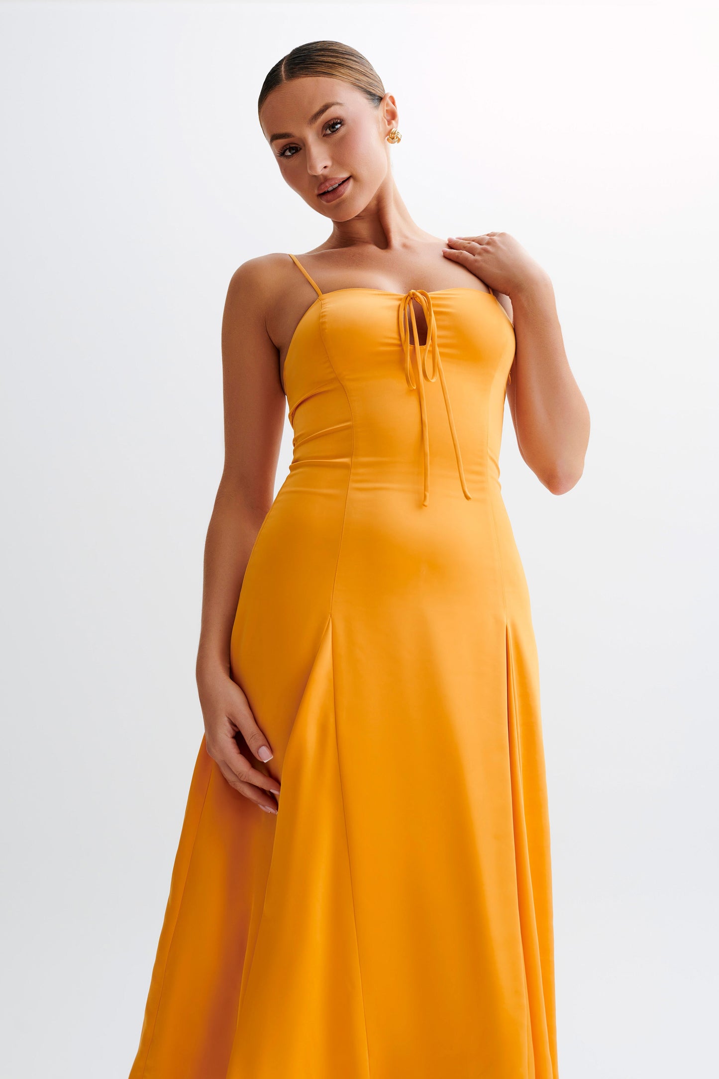 Robe midi en satin Luciana - Tangerine