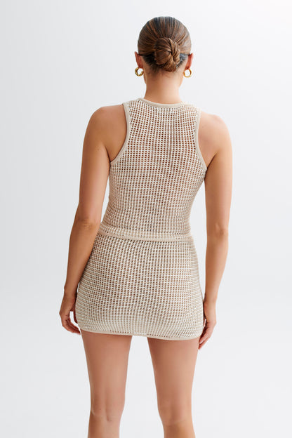 Jupe mini en jersey rayé Omarosa - Beige/Blanc