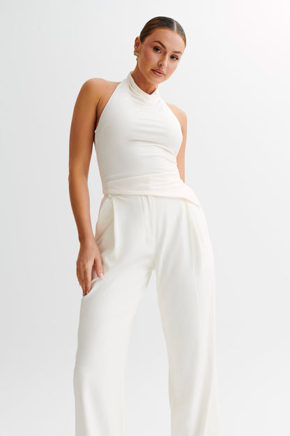 Top halter à col montant en jersey fluide Federica - Ivoire