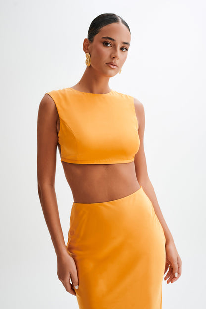 Top court sans manches en satin Viviana - Tangerine