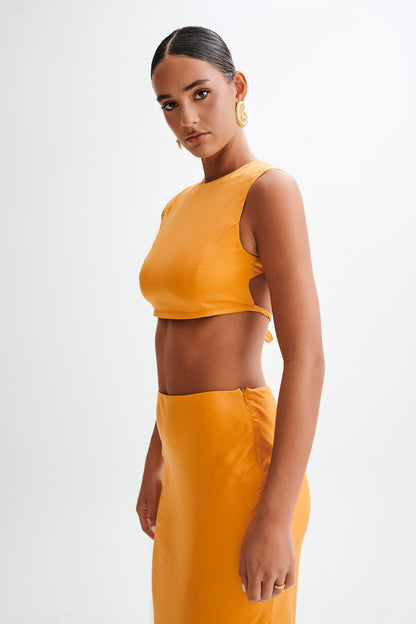 Top court sans manches en satin Viviana - Tangerine
