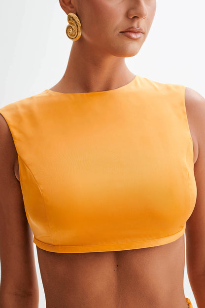 Top court sans manches en satin Viviana - Tangerine