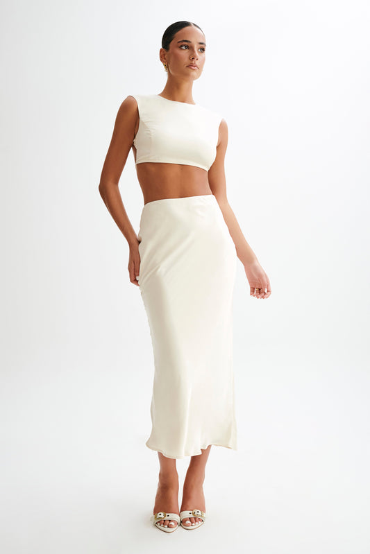 Jupe Maxi Satin Viviana - Ivoire