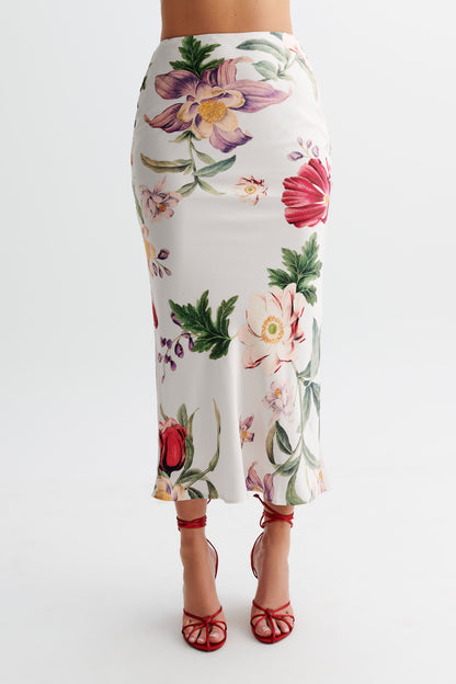 Jupe mi-longue en satin Viviana - Imprimé Bella Rosa