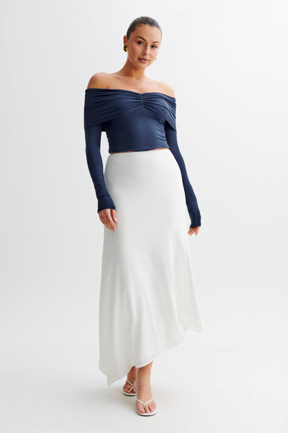 Prue Haut à manches longues à épaules dénudées et à volants - Bleu marine