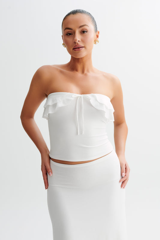 Top Bea sans bretelles, ample et volanté - Blanc