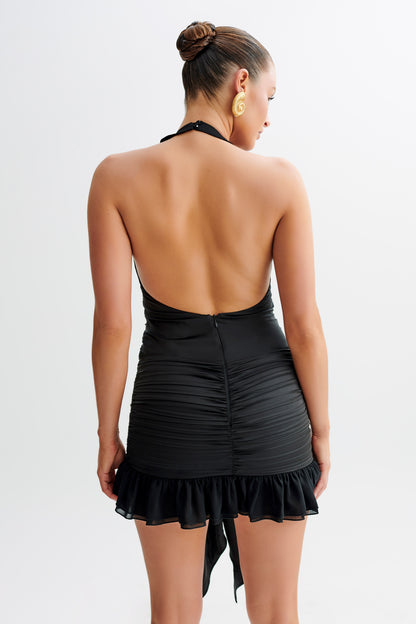 Mini-robe en satin et mousseline de soie Ambrosi - Noir
