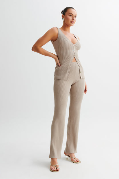 Gilet long en tricot Calypso - Gris taupe