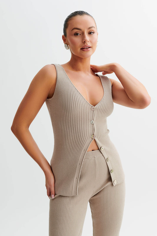 Gilet long en tricot Calypso - Gris taupe