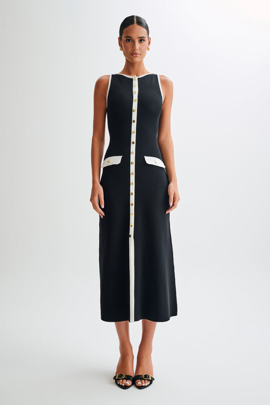 Robe Maxi Sans Manches Boutonnée Sawyer - Noir/Blanc