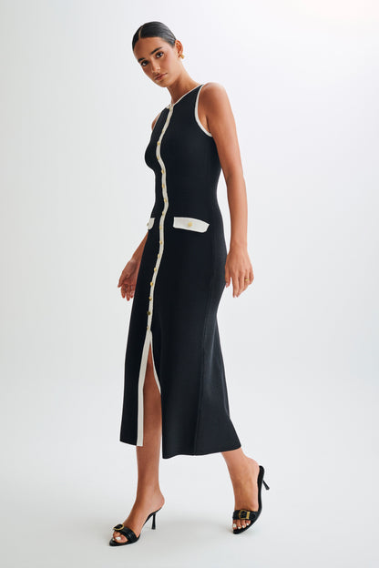 Robe Maxi Sans Manches Boutonnée Sawyer - Noir/Blanc