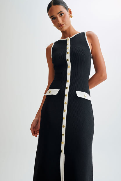 Robe Maxi Sans Manches Boutonnée Sawyer - Noir/Blanc