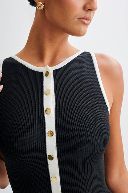 Robe Maxi Sans Manches Boutonnée Sawyer - Noir/Blanc