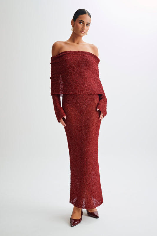 Marisol Robe Maxi Boucle à épaules dénudées - Prune
