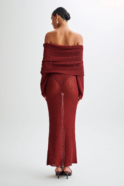 Marisol Robe Maxi Boucle à épaules dénudées - Prune
