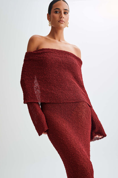 Marisol Robe Maxi Boucle à épaules dénudées - Prune